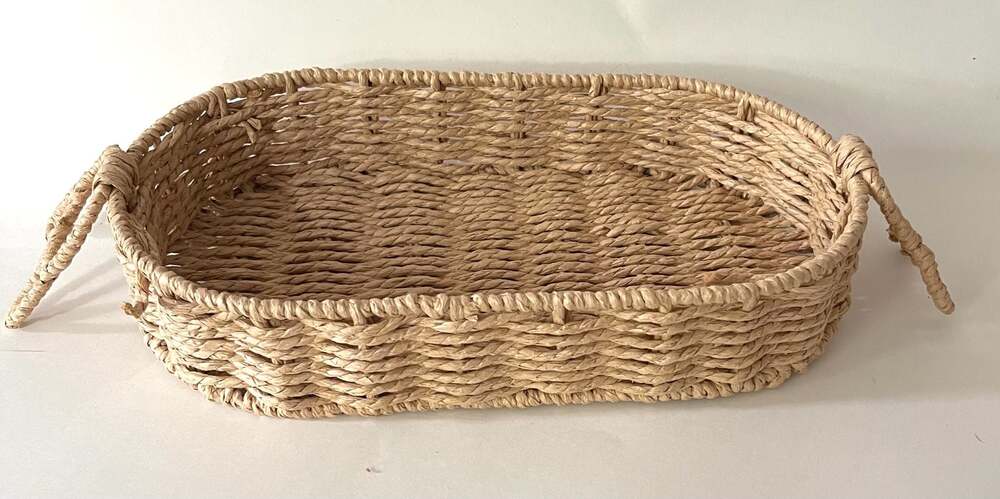 Oval Seagrass Woven Serving Tray with Loop Handles